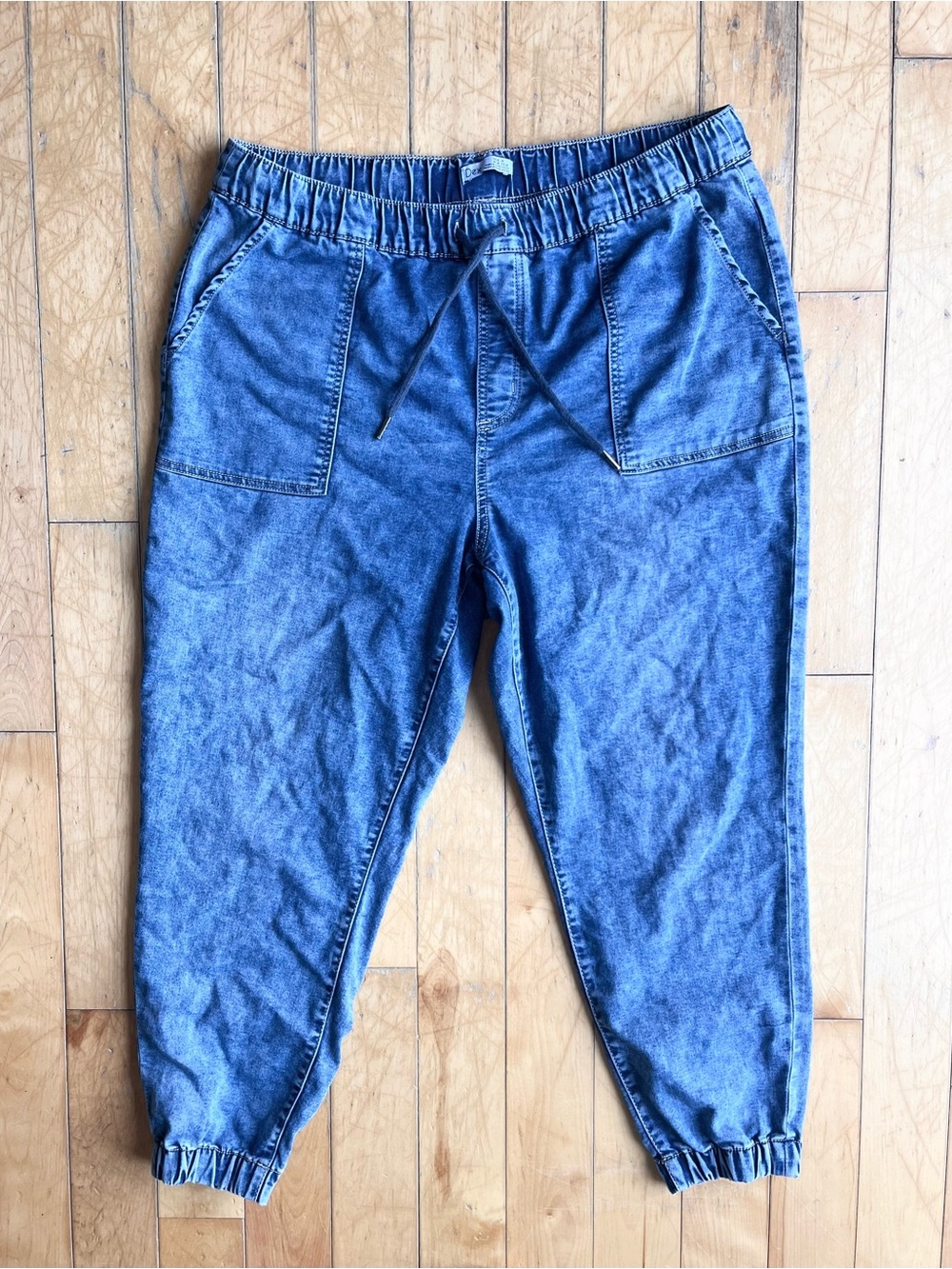 DEX Cargo Style Denim Jogger Pants with Drawstring Waist & Elastic Cuffs Size X